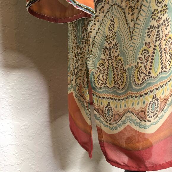 Soft Surroundings yellow orange blue beaded sheer tunic top size Extra Large XL - Picture 5 of 16